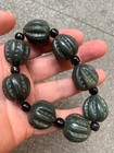 Chinese Natural Hetian Black Green Jade Hand Carved  walnut  Beads Bracelet