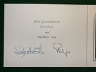 Queen Elizabeth Ii Prince Philip Antique Signed Christmas Card Wwii