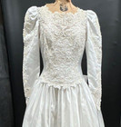 Vintage 80 s-90 s White Satin Long Sleeve Wedding Dress Ball Gown Pearls Size 14
