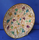 Vintage Enamel On Copper Plate Dish Mcm Design Earthtones Leaf Vine  9 