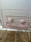 Pink Vintage Mid Century 1960s Leaf   Metal Mesh Magazine Rack