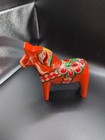 Vintage Olsson Red Wooden Dala Horse Akta Dalahemslojd Hand Carved   Painted Art