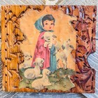 1970   s Vintage Farm Girl W  Baby Lamb Decoupage On Wood-wall Art-folk Art-5 25   h