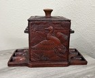Antique Cedar Lined Syroco  Wood Tobacco Box  Pipe Holder 1950   s Wildlife Scene