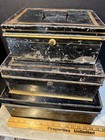 Antique Set X3 Cash   Document Storage Lock Box Early 1900 s Toleware Strong Box