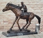 Bronze Delaware Park Horse Racing Equestrian Bronze Jockey On Race Horse Decor