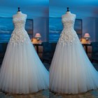 Elegant Strapless Wedding Dresses Lace Appliques Beach A Line Tulle Bridal Gown