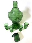Vintage 1960s Green American Eagle Bird Glass Decanter Bottle   Shot Glass Set