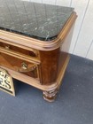 65862  Antique Walnut Jacobean Marble Top Server Cabinet Sideboard