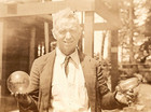 Vintage Old Outdoor Antique Photo Picture Man Holding Glass Ball Bottle Home