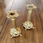 Pair Antique French Empire Gilt Bronze Candlesticks  Fluted Columns