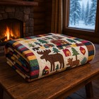 Handmade Cabin-themed Quilt     Moose  Trees  Houses     64    X 80        New