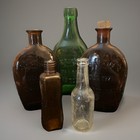 Vintage Lot Of 5 Glass Bottles Amber Green Clear Flasks Arthpothy Medicinal
