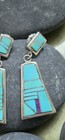 Vintage Native American Tourquoise And Sterling Silver Earrings Geometric Design