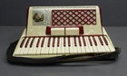 Scandalli Vtg Accordion Musical Instrument Ivory red Italy   Carrying Case