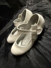 Girls  White Formal Heeled Shoes With Rhinestone Bow Strap Size 1 