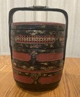 Vintage Chinese Wedding Basket 3-tier Wood Bamboo Stacking 18    Tall Red  black
