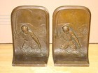Pair Of Vintage Cast Iron Bronze Finish Fly Fisherman Bookends