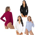 Us Women Turn Down Collar Button Down Shirt Bodysuit White Dress Shirt Work Wear