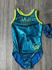 Nwt Gk Elite Laurie Turquoise Blue Neon Yellow Gymnastics Leotard Child   Adult