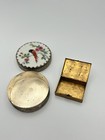 Pill Trinket Box Lot Bird W  Mirror Ornate Design   Gold Tone Mother Of Pearl
