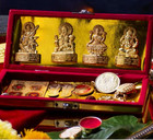 Hindu God Statue Yantra Diwali Puja Box Kubera Ganesha Laxmi Saraswati Idol Coin