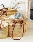 Straw Bag Handmade With Leather Handles  French Market Basket Bag Size L