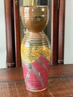 Vintage Studio Pottery Textured Stoneware Hourglass Bulb Vase 9  Earthy Braided