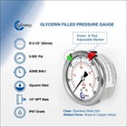 2 5  Liquid Filled Pressure Gauge 0 - 300 Psi  Stainless Steel Case Back  Mount