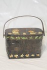 Nice Vintage Hand Painted Basket Purse  Green Velvet Interior