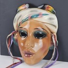 Vintage Clay Art Hand Painted Porcelain Mask Wall Hanging Flammingo Lady Mask