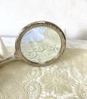 Vintage Silver Plated Hand Vanity Mirror Ornate Florals Heavy Art Nouveau