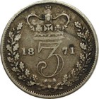 Great Britain 1871 Queen Victoria 3 Pence Silver Coin - Rare Date