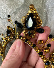 Gorgeous Gold Beaded Black Crystal Gem Stone Jeweled Headband Crown Tiara