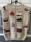 Vtg Wool Hand Knit Sweater Vest Size Small Folk Art Cottagecore Farm Granny Read