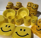 Huge 21pc Vintage Smiley Face Plastic Set - 90s Retro Yellow Kitchen   Bath