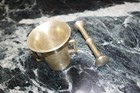 Antique Mortar   Pestle Heavy Solid Brass Pharmacy Apothecary Bowl Set Vintage