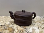 Vintage Chinese Brown Pottery Bamboo Teapot Kyusu Sencha
