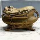 Antique Nb Rogers Art Nouveau Gold Finish Jewelry Casket Trinket Box Pink Satin