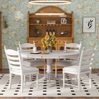 5-piece Dining Set Retro Round Extendable Wood Table   4 Upholstered Chairs