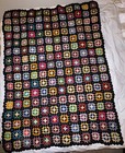 Vintage Crochet Granny Square Afghan Throw Blanket 56 X 42