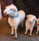 Lot Of 7 Antique Vintage Christmas Wooly German Putz Stick Leg Sheep