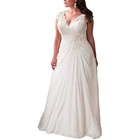 Women Elegant Decal Lace Wedding Dresses V-neck Plus Size Beach Bridal Dress