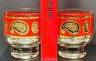 2 Vintage Culver Paisley 22kt Gold Red Low Ball Cocktail Glass 1970   s Mcm Euc