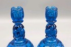 Pair Of Vintage Le Smith Glass 6-1 2  Moon And Stars Blue Candlesticks