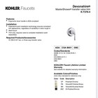 Kohler Devonshire Transfer Valve Trim With Handle K-t376-4-cp  Free Shipping