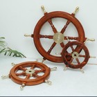 12 Inches Wooden Ship Wheel With Brass Handles  Nautical Wall Decor 