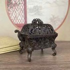 Chinese Antique Brass Auspicious Hollow Carving Flowers Furniture Incense Burner