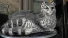 Cat Near Life Size Antique 1909   Sculpture Made In Portugal Ceramic