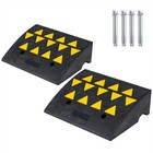 2pcs Rubber Driveway Curb Ramp Heavy Duty W  Drain Channel Reflective Strips M